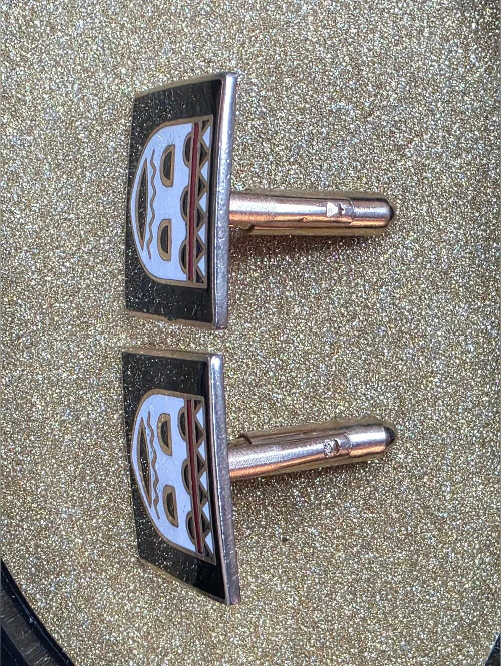 Vintage SWANK Enamel Tribal Mask Cufflinks - 1950s Africana Collection Gold Tone